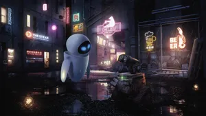 Wall E And Eve Dark Night Wallpaper
