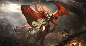 Warrior Angel Girl With Red Wings Wallpaper