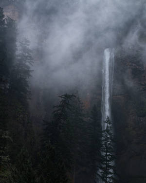 Waterfall In Foggy Iphone Landscape Wallpaper