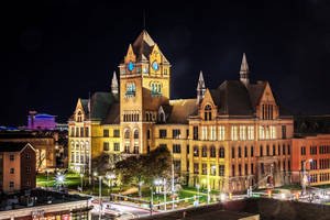 Wayne State University Old Main At Night Wallpaper