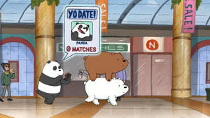 We Bare Bears Walking In Mall Wallpaper