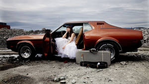 Wedding Aesthetic Bride In Car Wallpaper