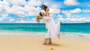 Wedding Couple Cloudy Sky Wallpaper