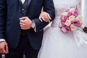 Wedding Couple Pink And White Roses Wallpaper