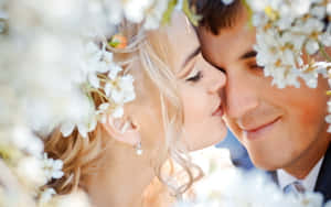 Wedding Couple White Flowers Wallpaper