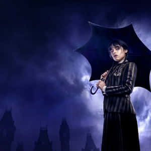 Wednesday Addams With Umbrella Wallpaper