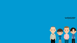 Weezer Cartoon Band Members Blue Background Wallpaper