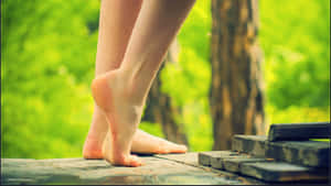 Wet Bare Girl Feet In Nature Wallpaper