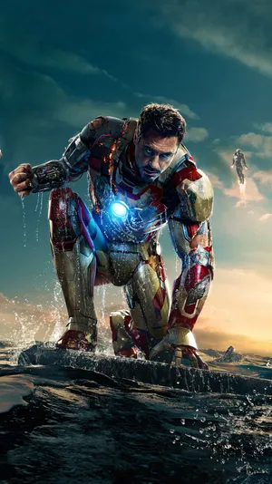 Wet Kneeling Iron Man Android Wallpaper