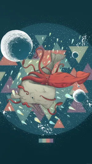 Whale And Squid Art Smartphone Background Wallpaper