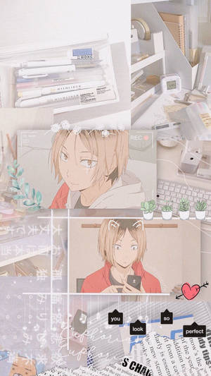 White Aesthetic Kenma Collage Wallpaper