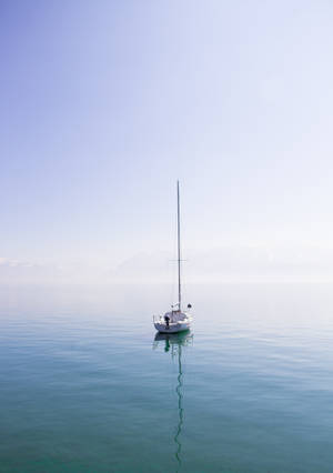 White Boat In The Ocean Wallpaper