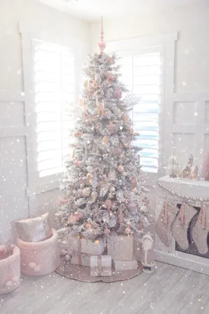 White Christmas Pink Pretty Tree Wallpaper