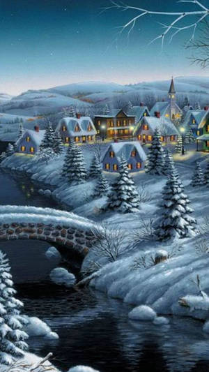 White Christmas Village Winter Iphone Wallpaper