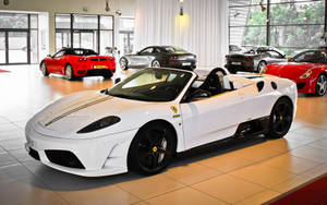 White Ferrari Car On Display Wallpaper