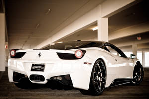 White Ferrari On Empty Parking Wallpaper