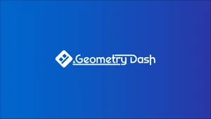 White Geometry Dash Logo On Blue Wallpaper
