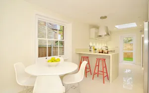 White Kitchen Background With Stools Wallpaper