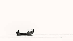 White Minimalist People Rowing Boat Wallpaper