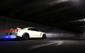 White Nissan Gt-r Desktop Zooming Through Wallpaper