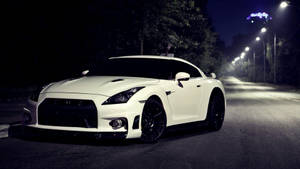 White Nissan Gtr At Night Wallpaper