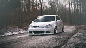 White Volkswagen Golf Gti Forest Road Wallpaper