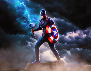 Wielding Hammer Captain America Laptop Wallpaper