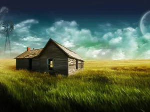 Windmill With A Farmhouse Desktop Wallpaper