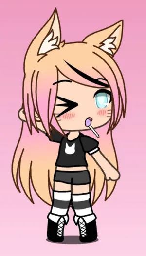 Winking Pink Gacha Girl Lollipop Wallpaper