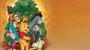 Winnie The Pooh Christmas Red Gift Wallpaper