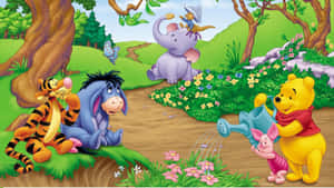 Winnie The Pooh Digging Flowers Desktop Wallpaper