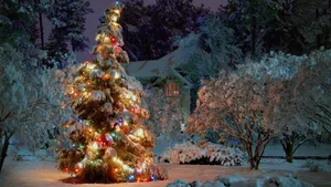 Winter Holiday Desktop Christmas Tree With Colorful Lights Wallpaper