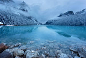 Winter_ Mountain_ Lake_ Serenity.jpg Wallpaper
