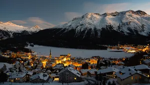 Winter Mountain Town Twilight Glow4 K Wallpaper