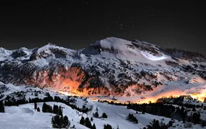 Winter Night Desktop With Orange Lights Wallpaper