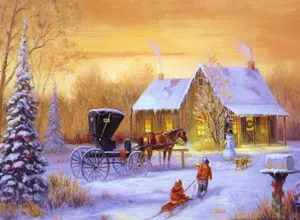 Winter Snow House Country Scenes Wallpaper