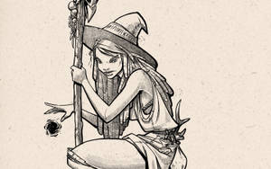 Witch Pencil Drawing Wallpaper