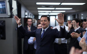 Wolf Of Wall Street Leonardo With Friends Wallpaper