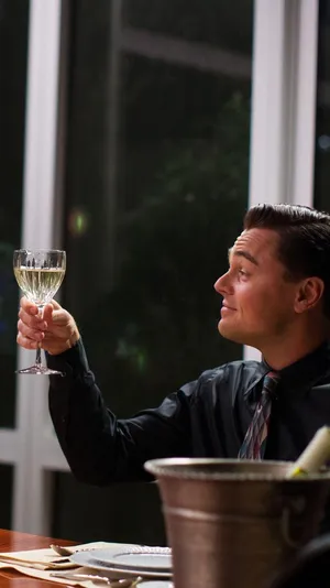 Wolf Of Wall Street Leonardo With Wine Glass Wallpaper