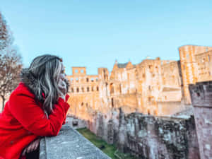 Woman At Heidelberg Castle Wallpaper