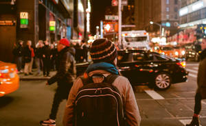 Woman Enjoying New York City Night View Wallpaper