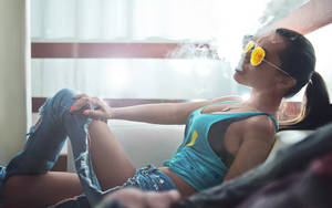 Woman With Shades Smoking Wallpaper