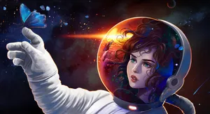 Women With Butterfly 4k Astronaut Wallpaper
