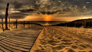 Wooden Walkway Beach Sunset Hd Wallpaper