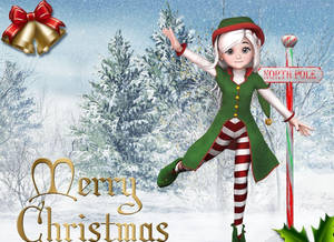 Wrap It Up! This Cute Christmas Elf Is Making Sure All The Presents Are Ready To Go. Wallpaper