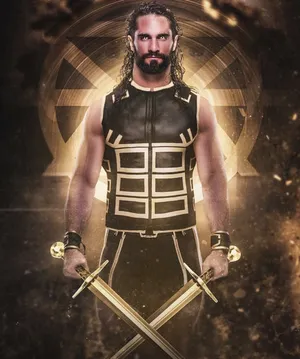 Wrestler Seth Rollins With Two Swords Wallpaper