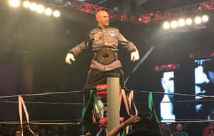 Wrestler With Championship Belt In Ring Wallpaper