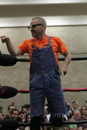 Wrestlerin Overalls Celebrating Wallpaper