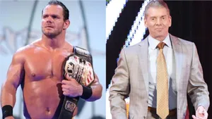 Wwe Legends - Chris Benoit And Vince Mcmahon In An Intense Split-screen Confrontation. Wallpaper