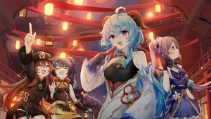 Xiangling From Genshin Impact Enjoying A Hearty Meal. Wallpaper